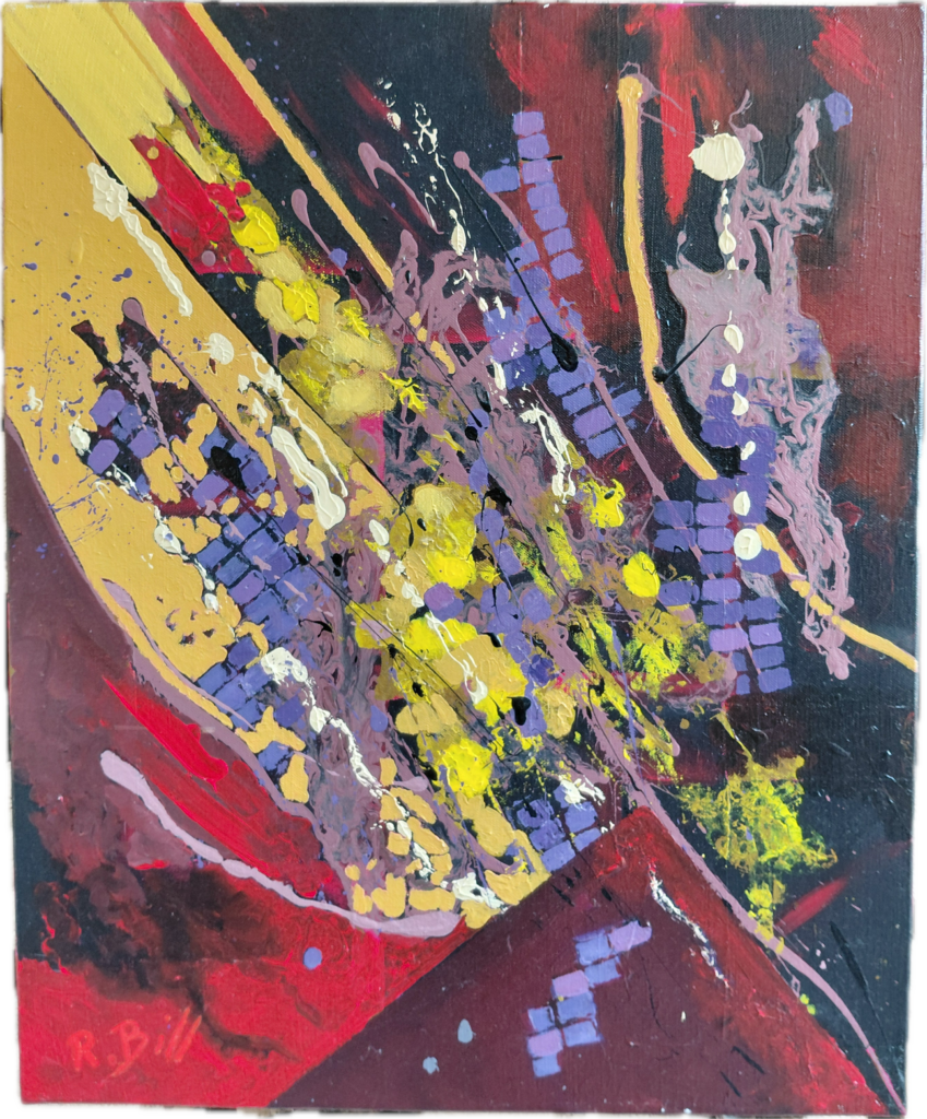 Abstraction libre explosion jaune et rouge sombre