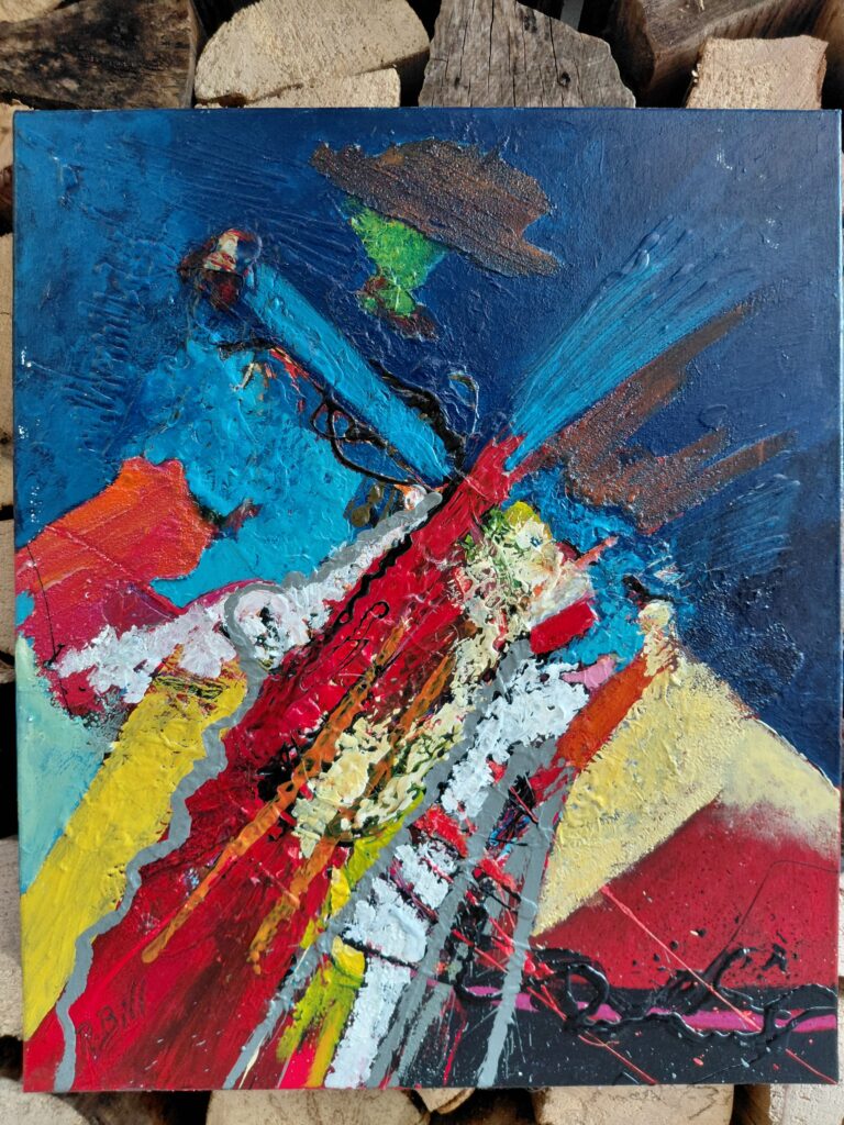 Abstraction acrylique rouge bleue 1