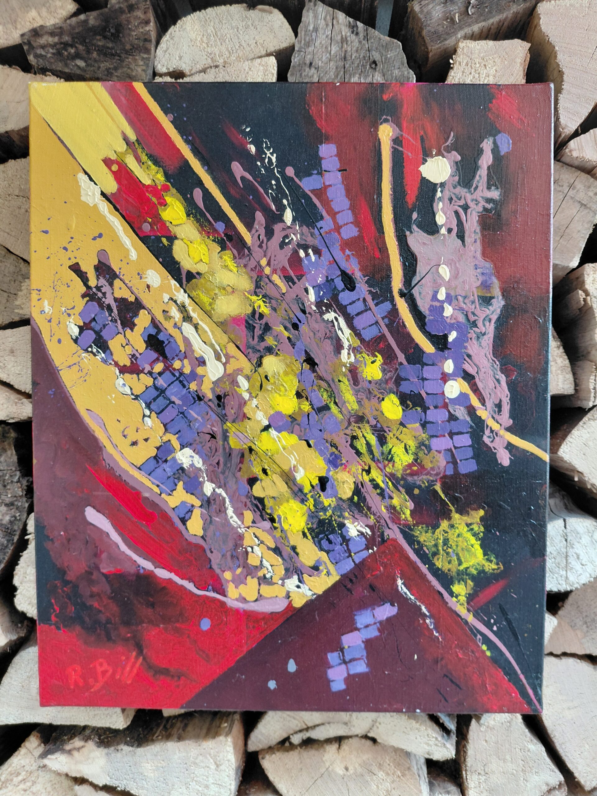 Abstraction libre explosion jaune et rouge sombre – Image 2