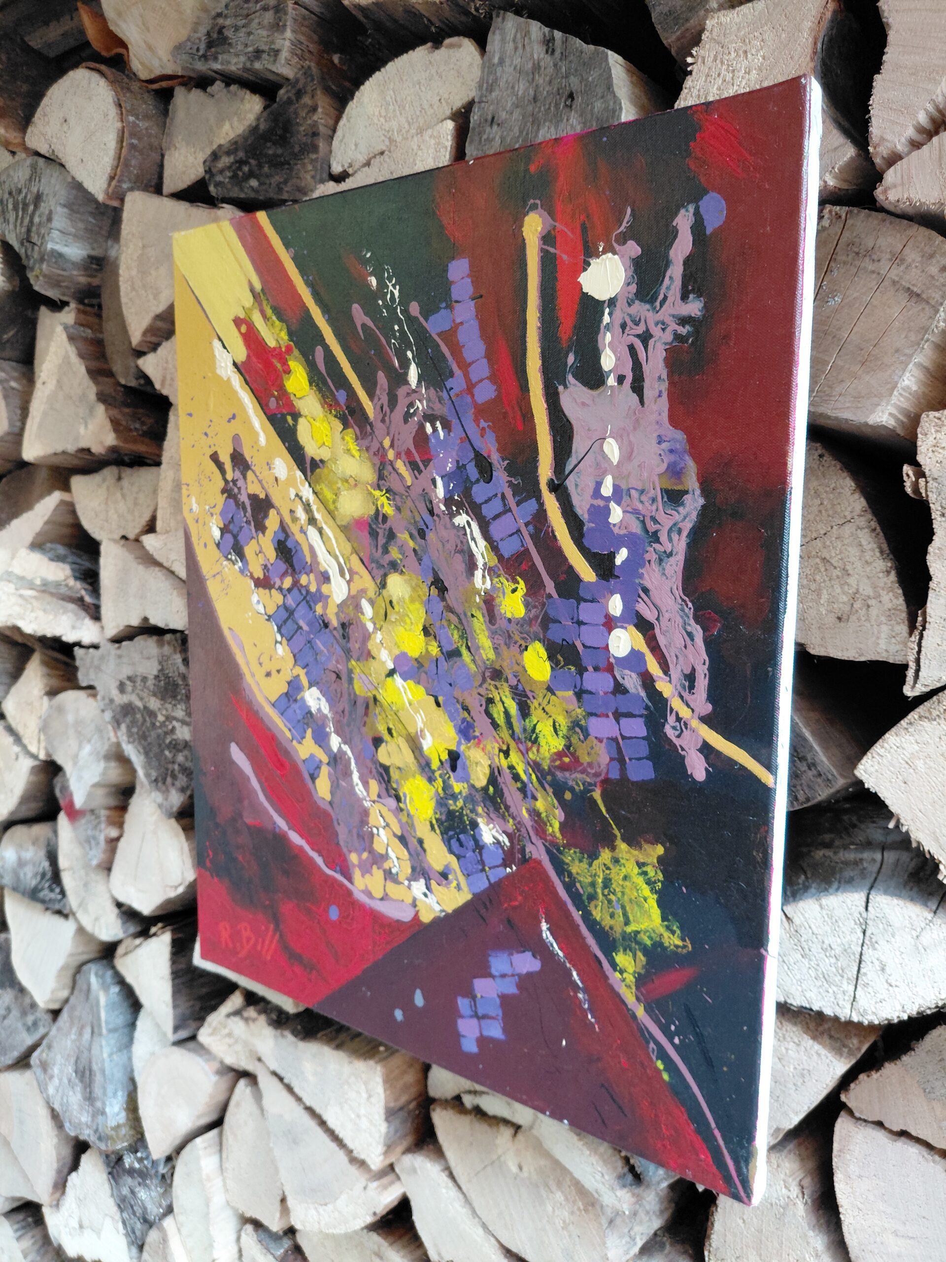 Abstraction libre explosion jaune et rouge sombre – Image 3